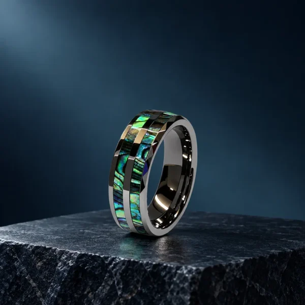 Mother-of-Pearl Inlay Tungsten Band · Silver, BG006