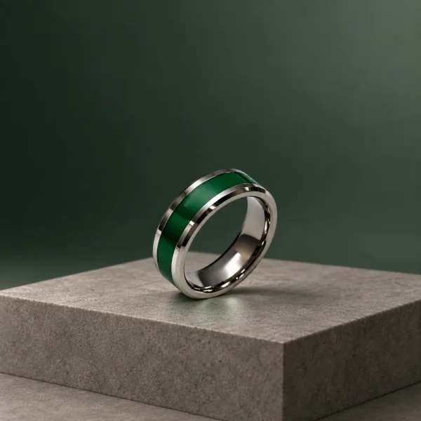 Green Resin Inlay Tungsten Band · Silver, BG007