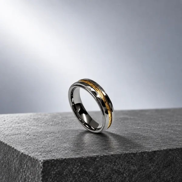 Gold Carbon Fiber Inlay Tungsten Band · Gold / Silver, BG017