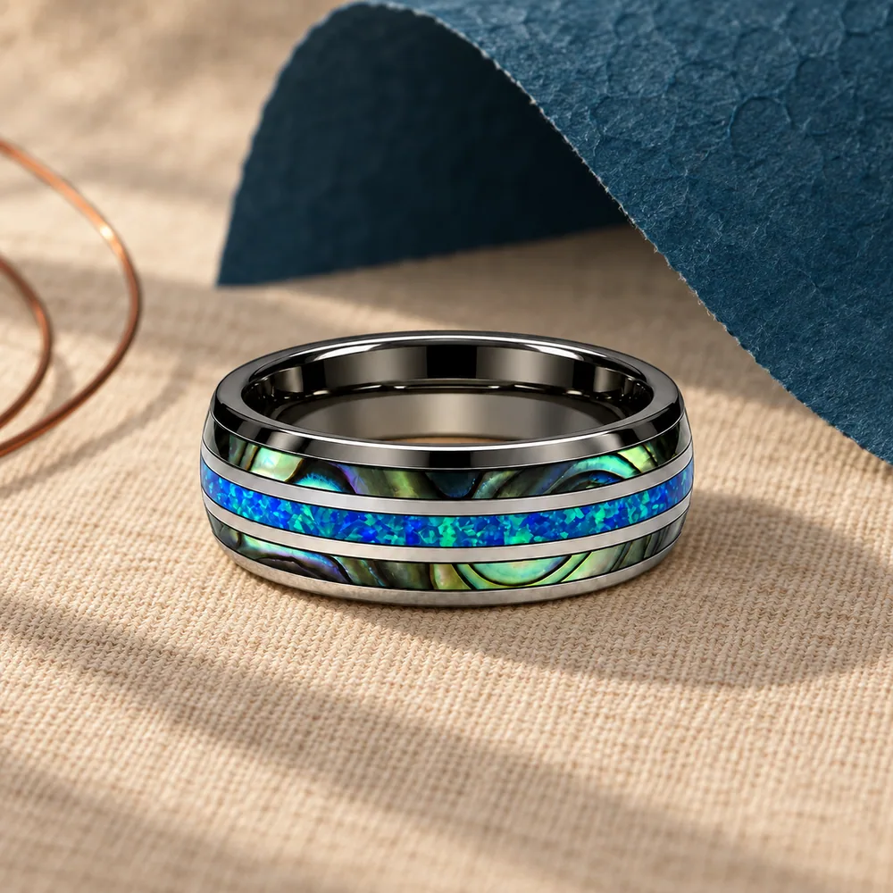 Opal & Mother-of-Pearl Inlay Tungsten Band · Silver