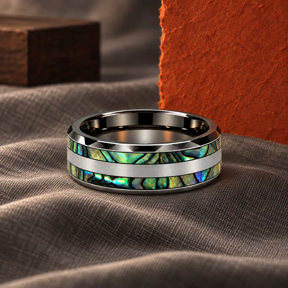 Mother-of-Pearl Inlay Tungsten Band · Silver