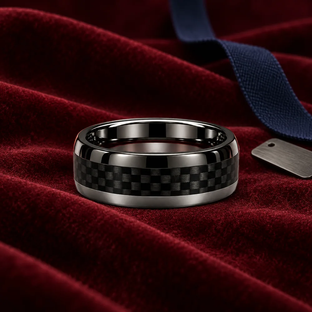 Carbon Fiber Inlay Tungsten Band · Silver