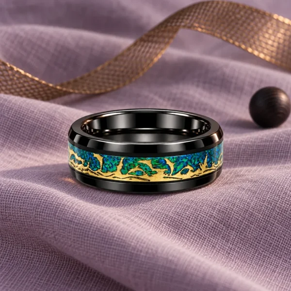Etched Metal Inlay Tungsten Band · Black, BG043