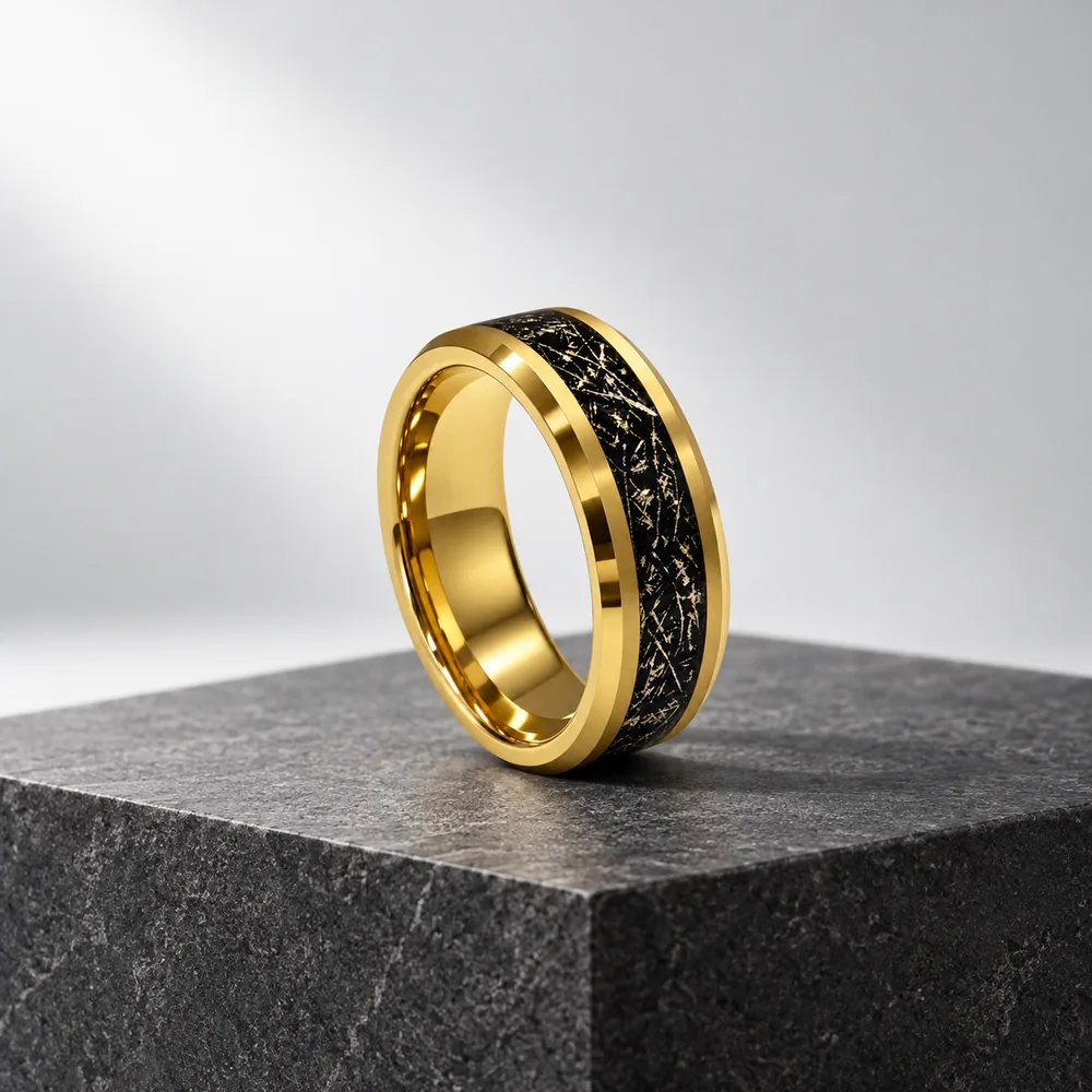Etched Metal Inlay Tungsten Band · Silver