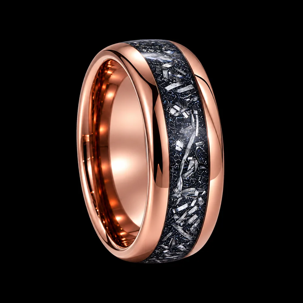 Meteorite Pattern Inlay Tungsten Band · Multi-Finish