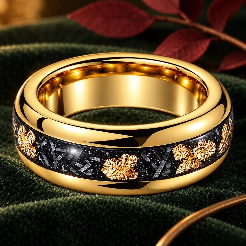 Gold Leaf Inlay Tungsten Band · Multi-Finish