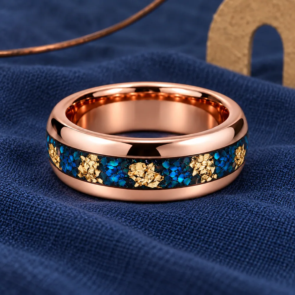 Opal & Gold Leaf Inlay Tungsten Band · Multi-Finish
