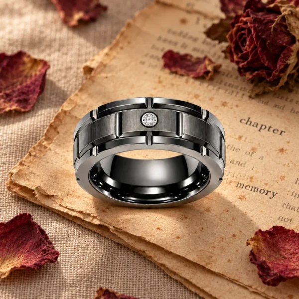 Diamond Channel Tungsten Band · Silver, BG011