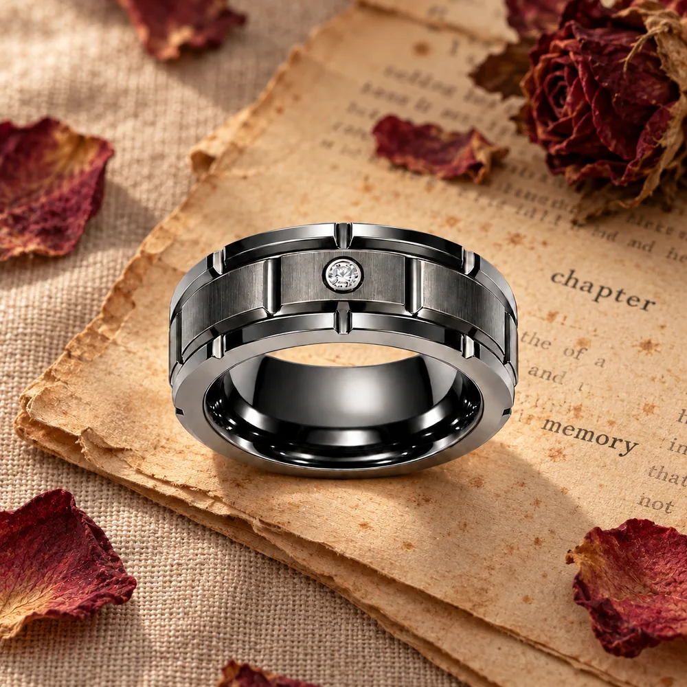 Diamond Channel Tungsten Band · Silver