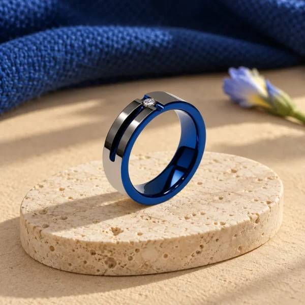Diamond Channel Tungsten Band · Blue / Silver, BG013