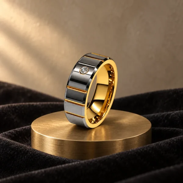Diamond Channel Tungsten Band · Gold / Silver, BG019
